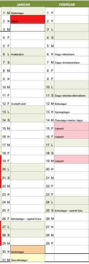 Breytt skóladagatal