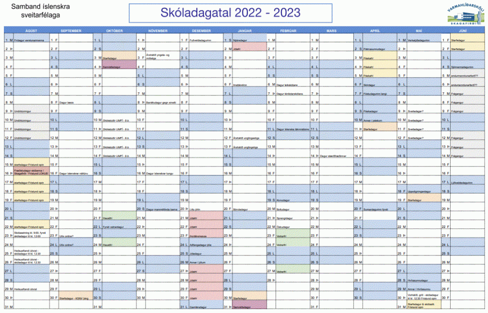 Drög að skóladagatali 2022-2023