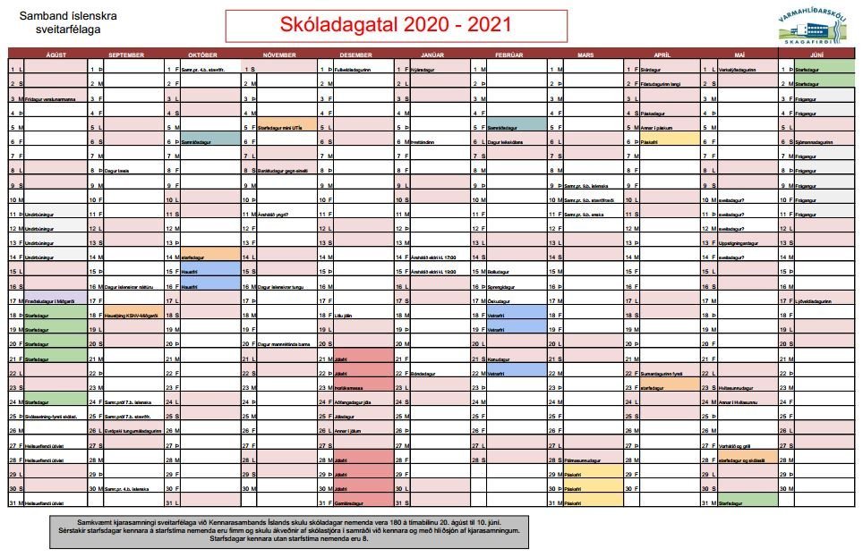 Skóladagatal 2020-2021